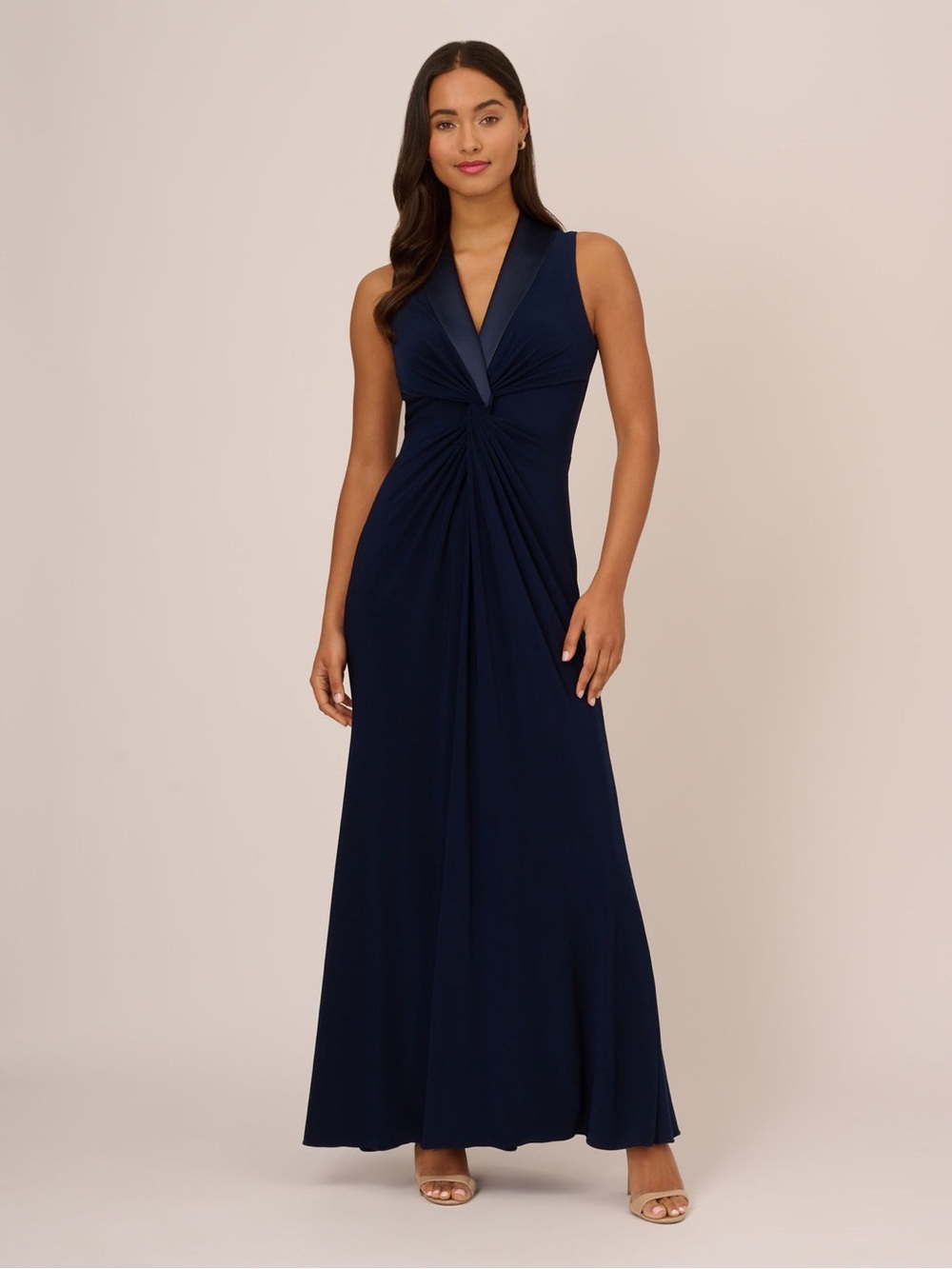 Sleeveless Navy Twist-Front Maxi Dress